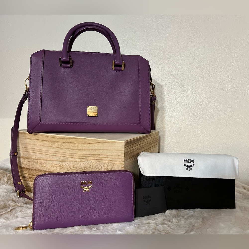 MCM Purple Handbag and Wallet Set